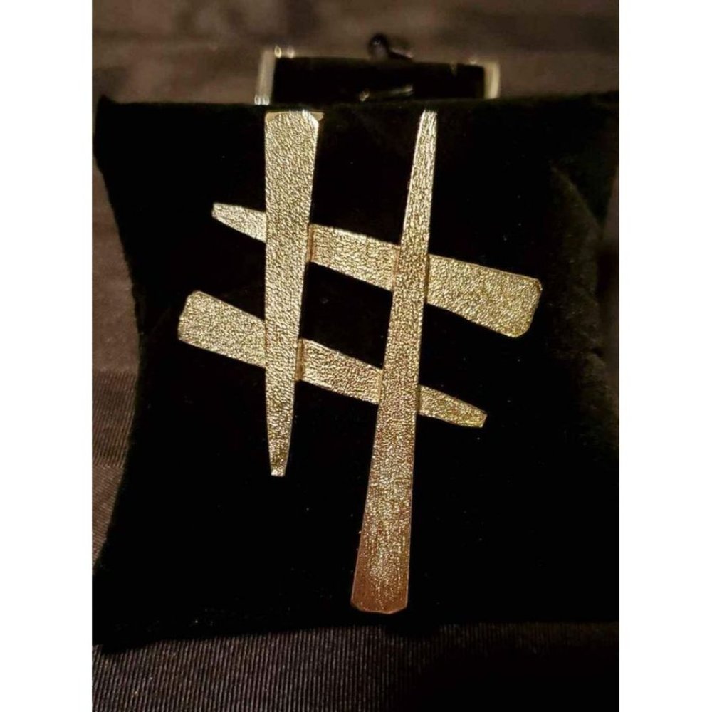 Celebrity NY Silver Tone Modernist Brooch Pin Hashtag Pound Sign Nu